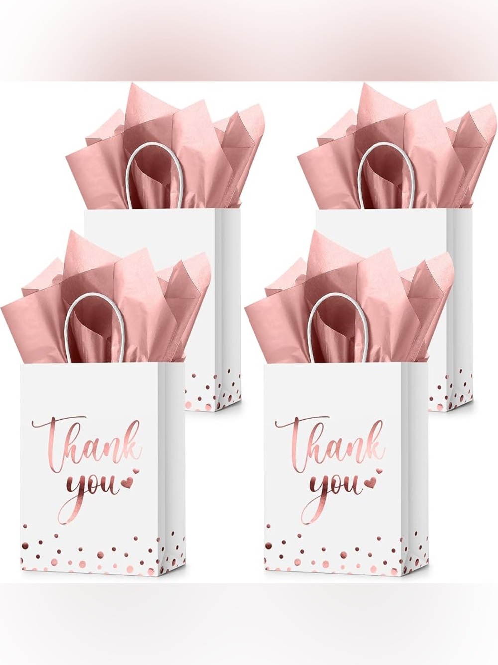 Tinlade 12 Pcs Thank You Gift Bags with Tissue Paper Gold Polka Dots Thank You